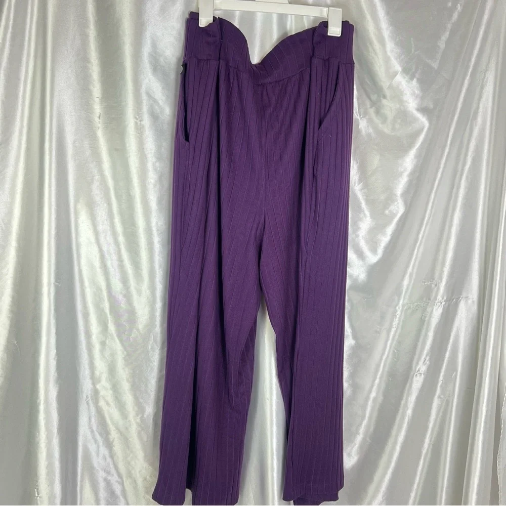 Lane Bryant LIVI Purple Hacci Rib Knit Wide Leg Lounge Pants 26/28 NWT